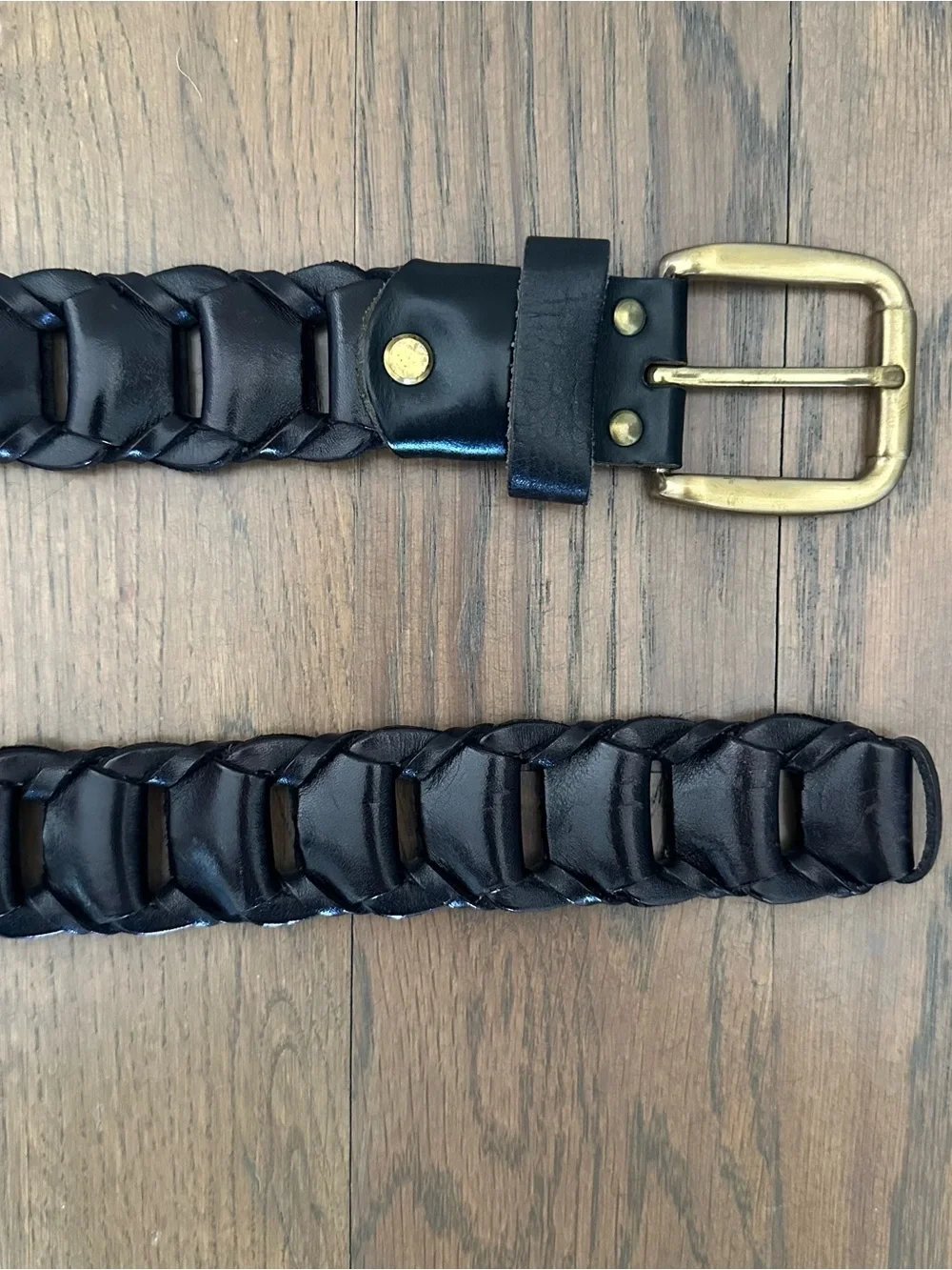 Vintage Tito Roni Italian Interlocked Woven Leather Belt Brass Buckle Black M